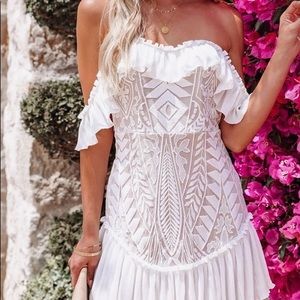 Vici Collection. Lace off the shoulder white mini dress.